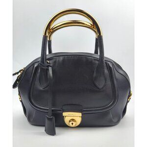 Pre-owned Salvatore Ferragamo Fiamma Gold Metal Top Handle Bag Black